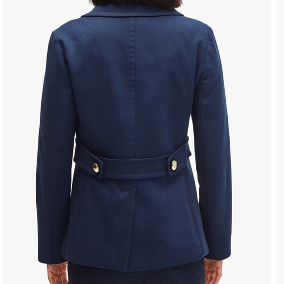 NWT Kate Spade Size 0 Double Breasted Cotton Classic Peacoat Squidink Blue $448 - Picture 2 of 7
